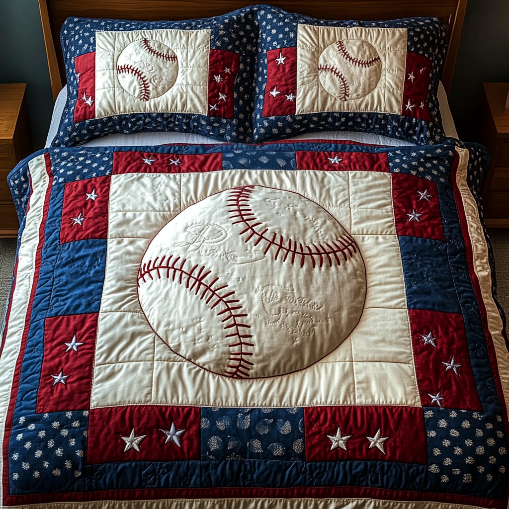 Grand Slam Set 3-Piece Quilted Bedding Set NCU0VH352