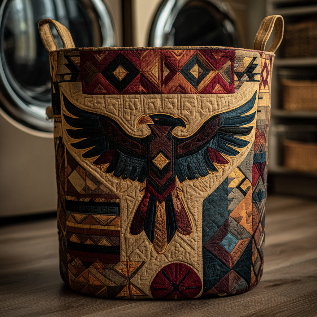 Golden Tribal Bear Quilted Laundry Basket NCU0HNH524