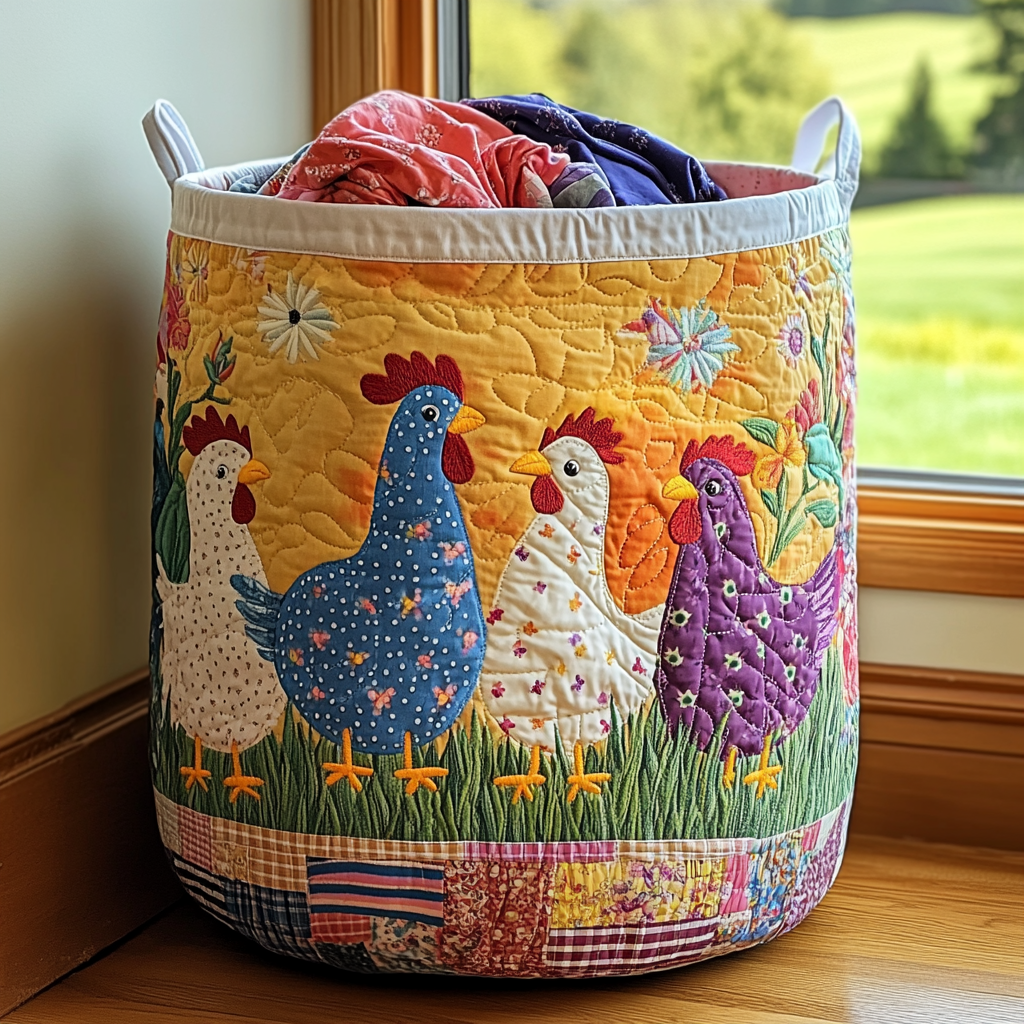 Funky Chicken Quilted Laundry Basket