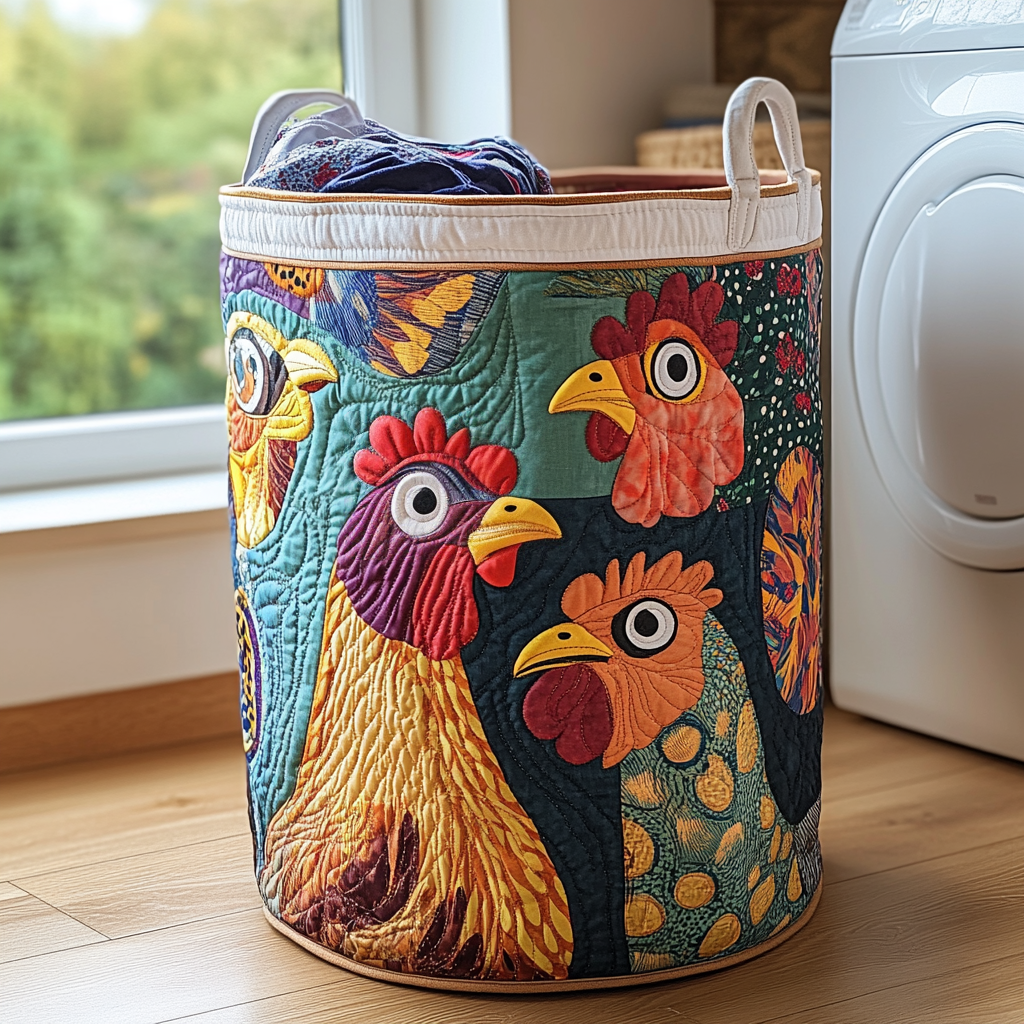 Funky Chicken Quilted Laundry Basket main image 0