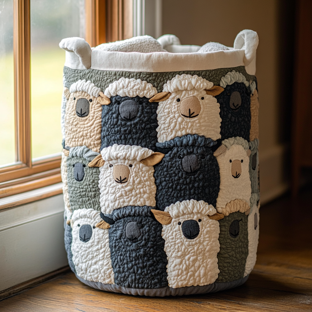 Quilted Sheep Laundry Basket