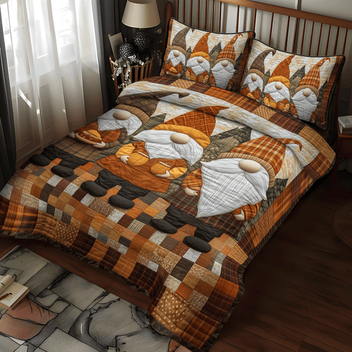 Harvest Gnome Pumpkins 3-Piece Quilted Bedding Set NCU0TH1886