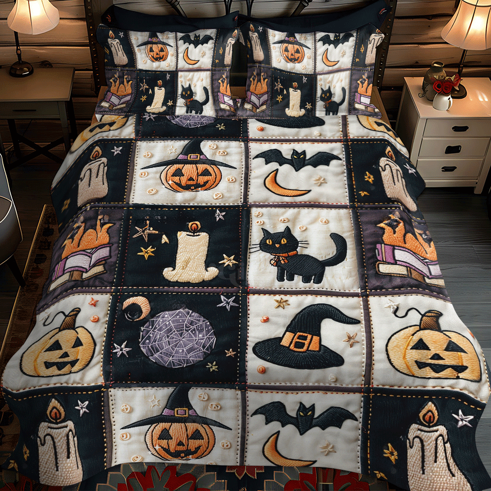 Haunted House Halloween 3-Piece Quilted Bedding Set NCU0PD804