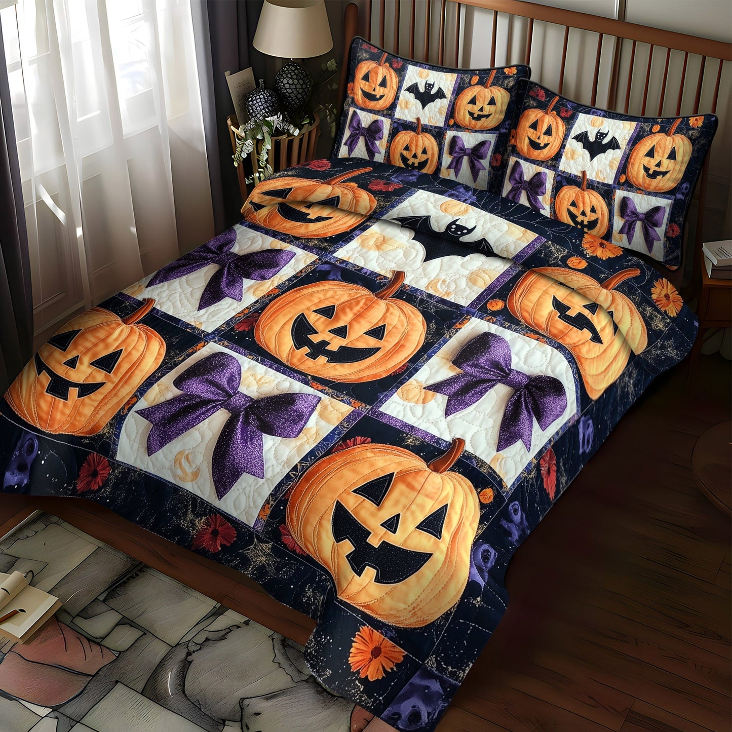 Haunted Pumpkins 3-Piece Quilted Bedding Set NCU0TL1232
