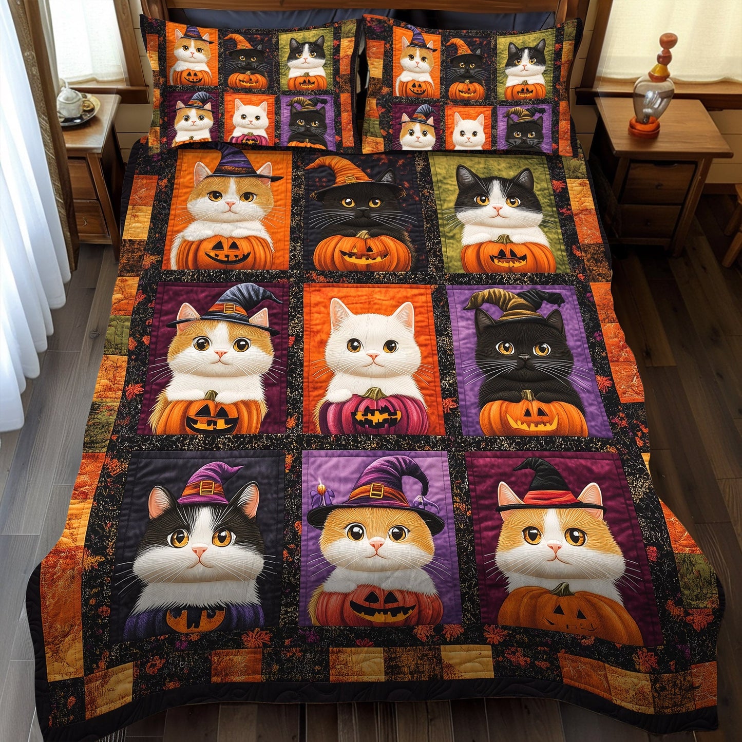 Haunted Whiskers 3-Piece Quilted Bedding Set NCU0TL1173