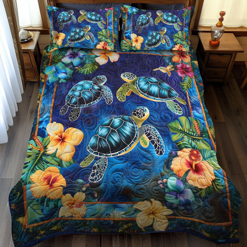 Hawaiian Bliss Turtle 3-Piece Quilted Bedding Set NCU0TL479