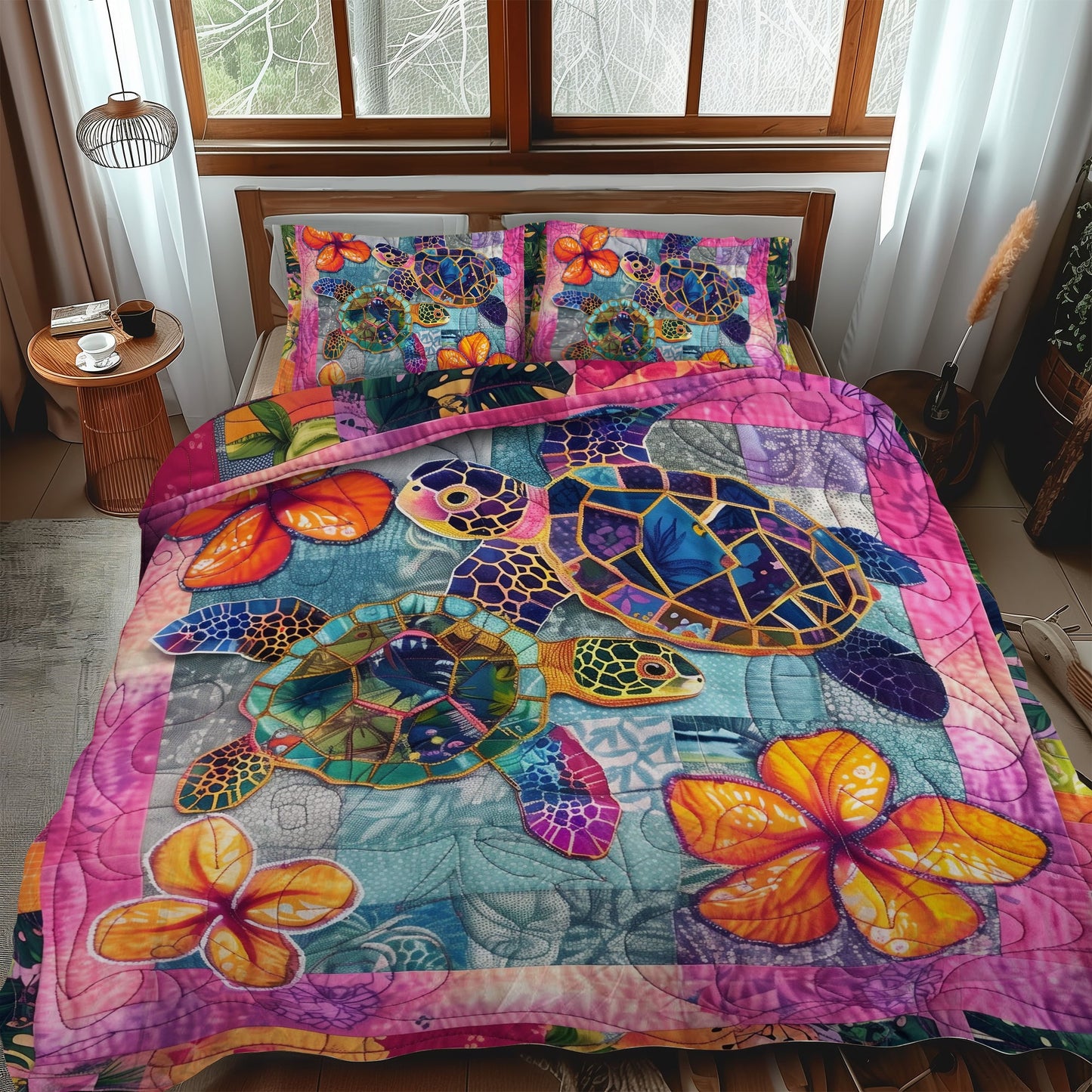 Hibiscus Haven 3-Piece Quilted Bedding Set NCU0TL474