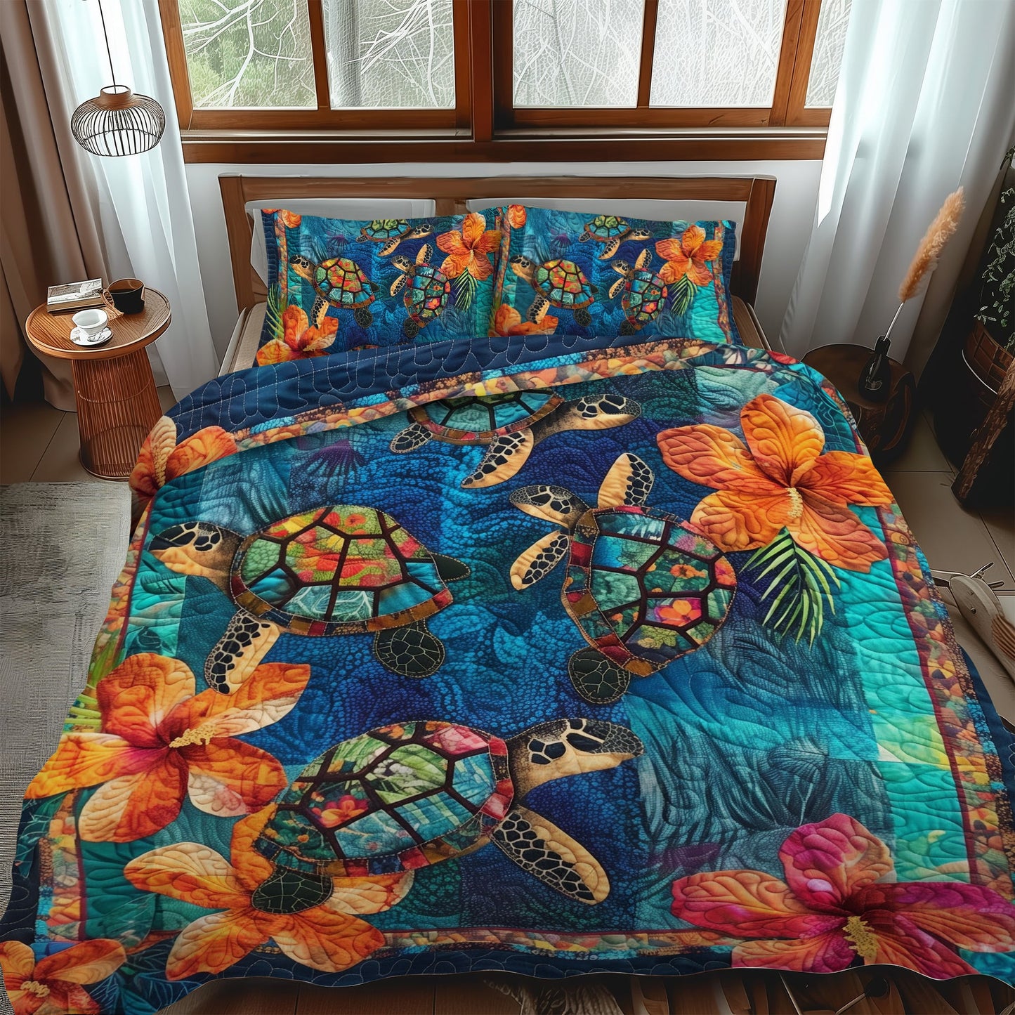Hibiscus Turtle Bay 3-Piece Quilted Bedding Set NCU0TL485