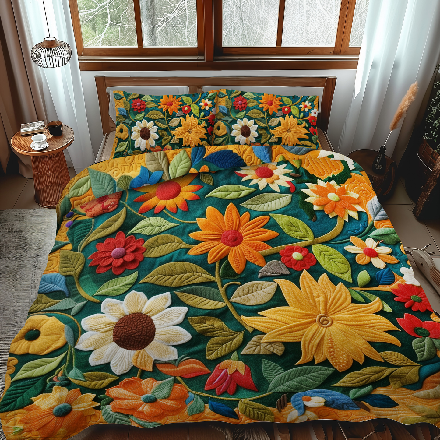 Hilarious Sunflowers 3-Piece Quilted Bedding Set NCU0VL329