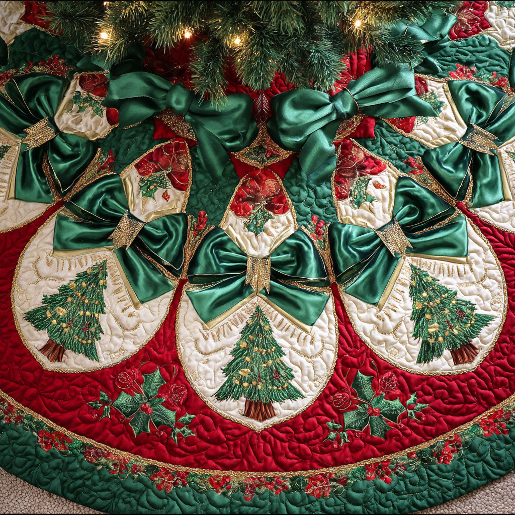 Holiday Frost Gleam Christmas Quilted Tree Skirt NCU0NTD751