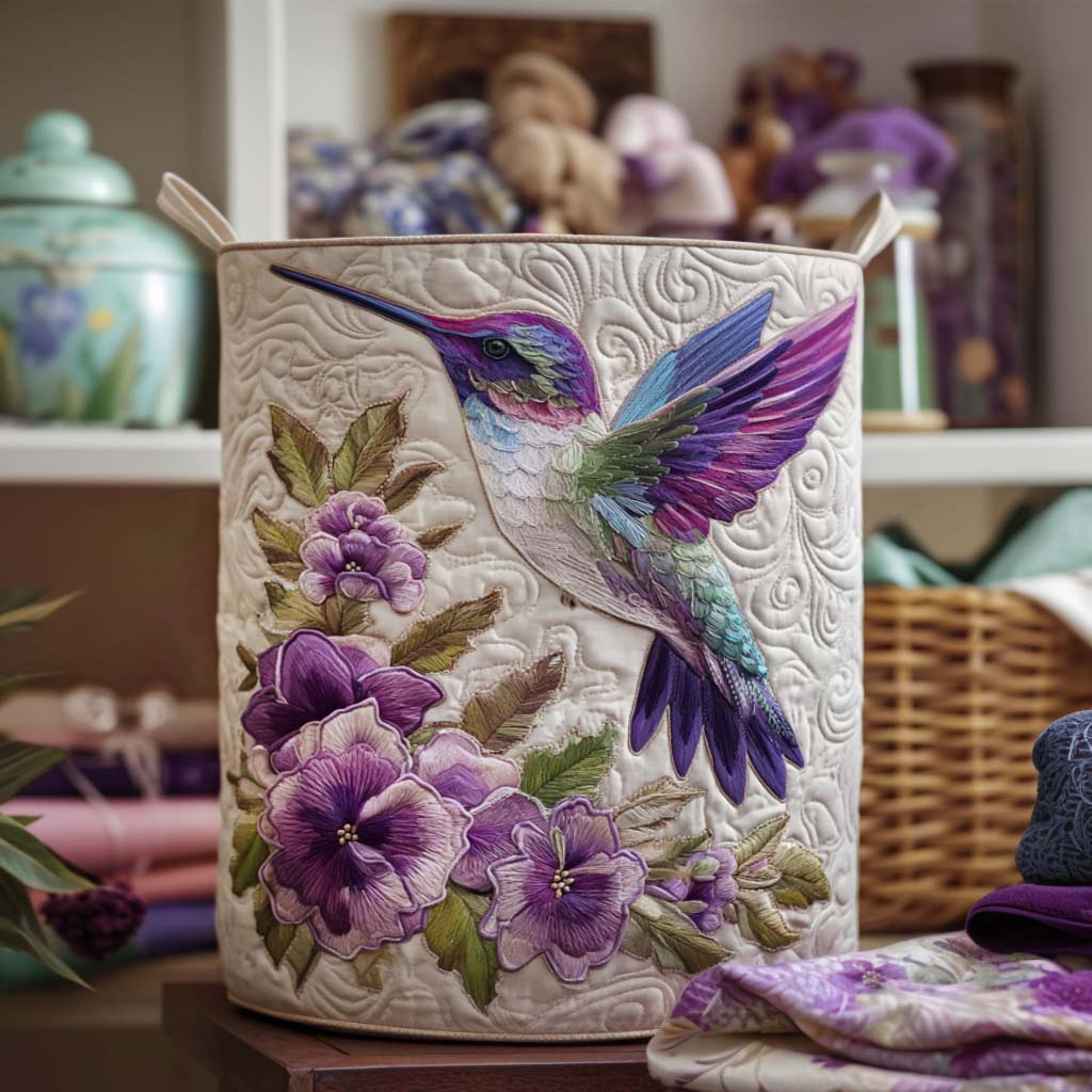 Elegant Quilted Laundry Basket Hummingbird main image 0