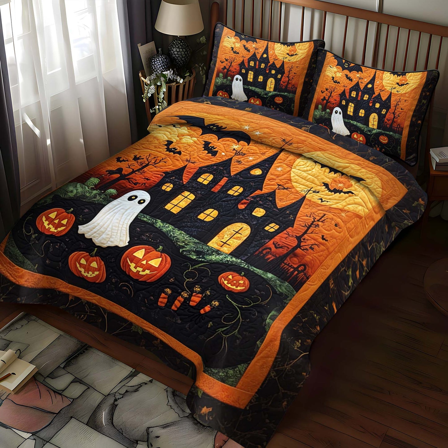 Jack O Lantern 3-Piece Quilted Bedding Set NCU0NT606