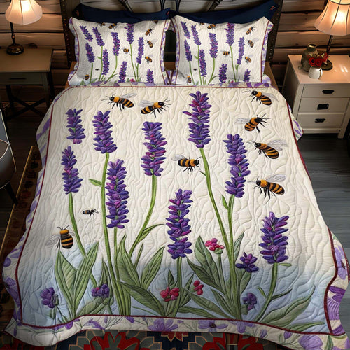 Lavender Bees Dance 3-Piece Quilted Bedding Set NCU0NT1071