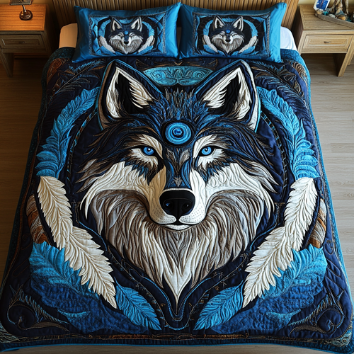 Lone Wolf Spirit 3-Piece Quilted Bedding Set NCU0DK2113
