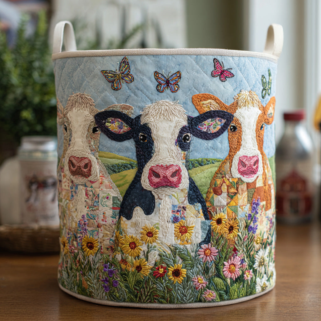 Butterfly Cow Meadow Quilted Laundry Basket NCU0NNT3048