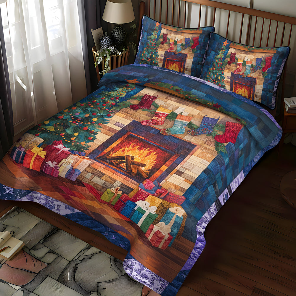 Meowy Christmas Joy 3-Piece Quilted Bedding Set NCU0TL1762