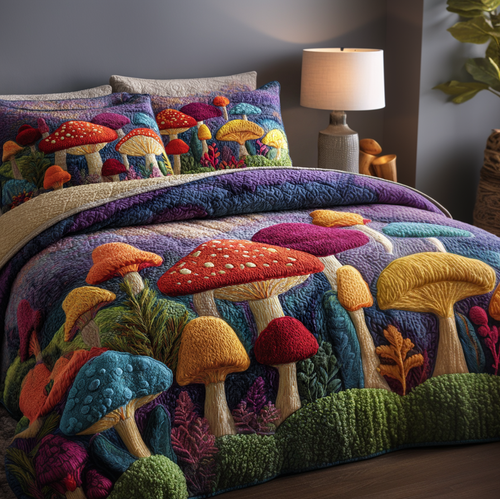 Mushroom Magic 3-Piece Quilted Bedding Set NCU0NVH921