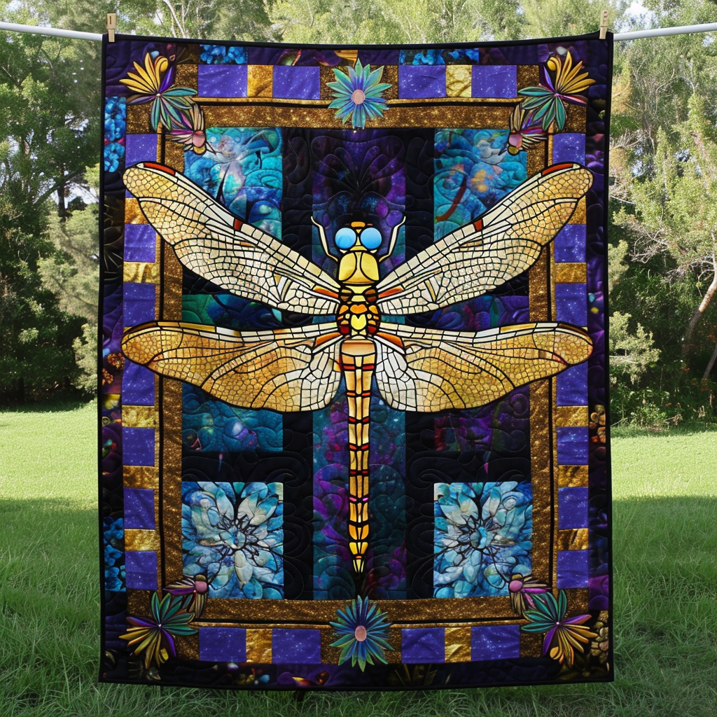 Mystical Emerald Whisper Dragonfly Quilted Blanket NCU0PD362