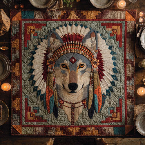 Native Wolf Guardian Quilted Table Topper NCU0NXD111
