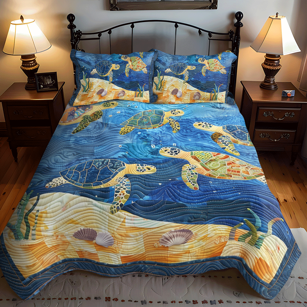 Oceanic Turtle Dance 3-Piece Quilted Bedding Set NCU0TH1346