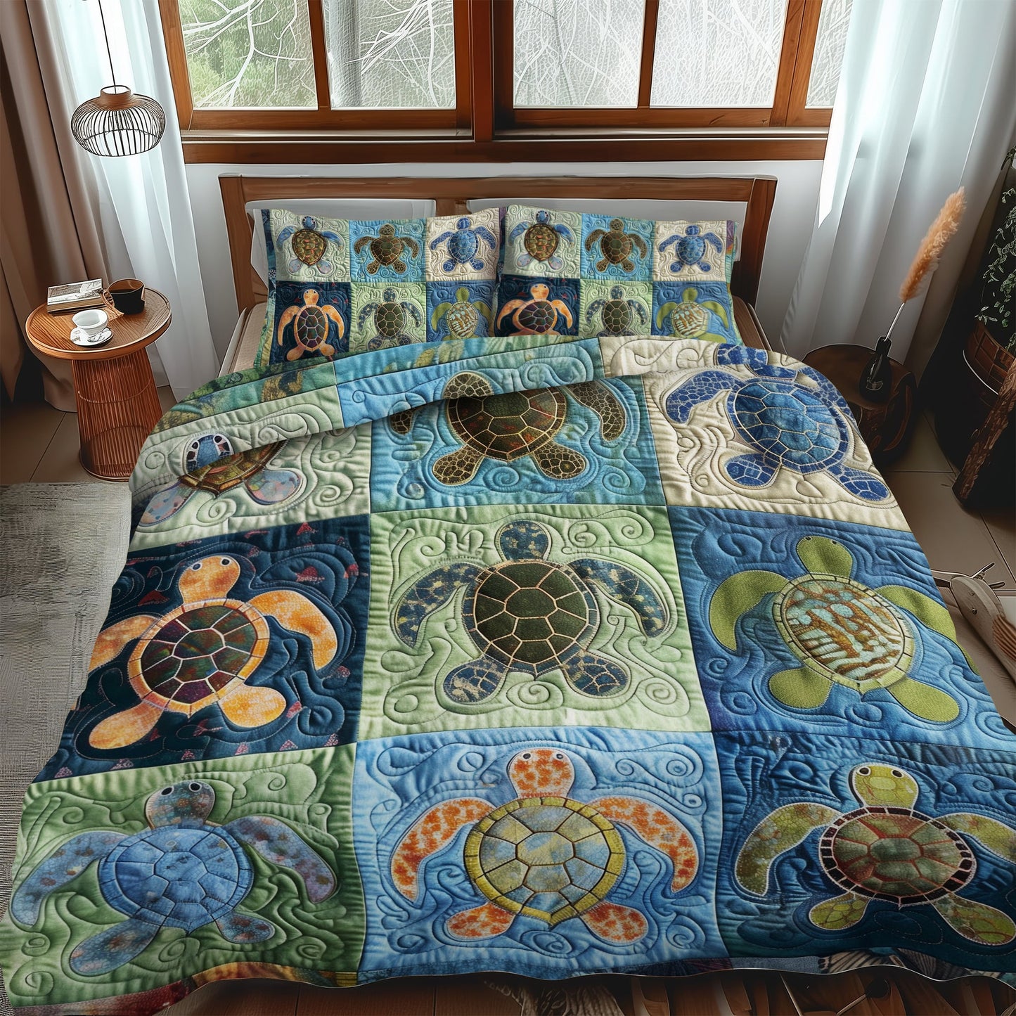 Oceanic Turtle Dream 3-Piece Quilted Bedding Set NCU0TL482