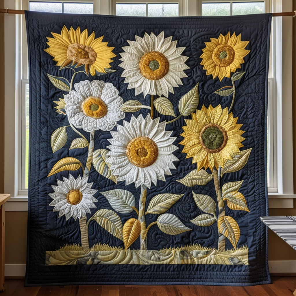 Sunflower Sleeping Cat Quilted Blanket NCU0PD590