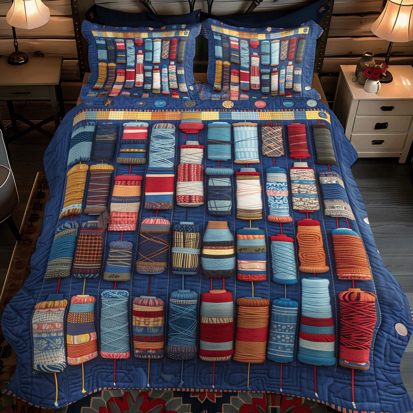 Quilter Spools 3-Piece Quilted Bedding Set NCU0TH1305