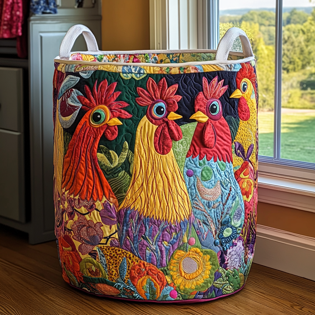 Rooster Parade Quilted Laundry Basket NCU0PVL375  Quiltnest