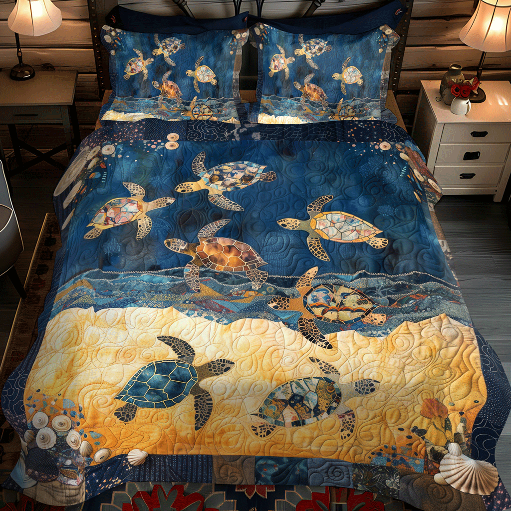 Sea Turtle Mingle 3-Piece Quilted Bedding Set NCU0TH1342