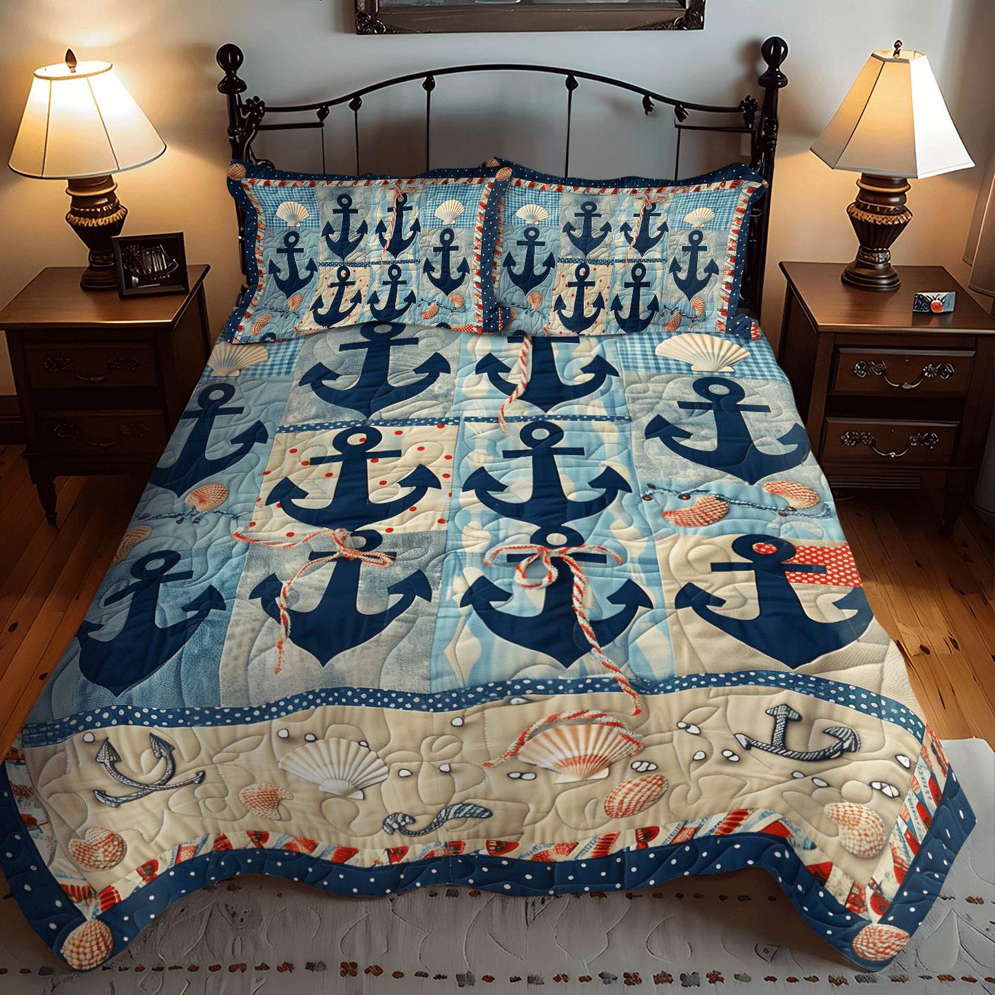 Seaside Anchors 3-Piece Quilted Bedding Set NCU0TH1223