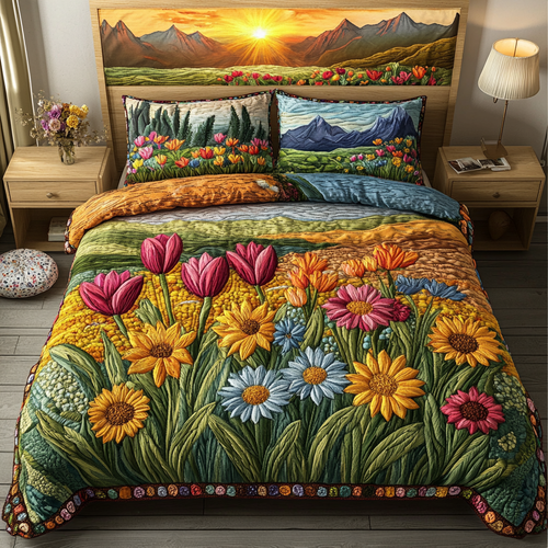 Serene Blooms 3-Piece Quilted Bedding Set NCU0PVL126