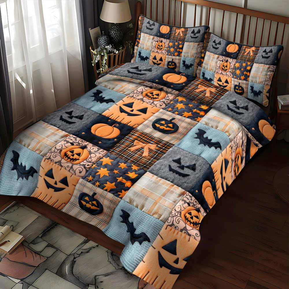 Spooky Season Halloween 3-Piece Quilted Bedding Set NCU0PD799