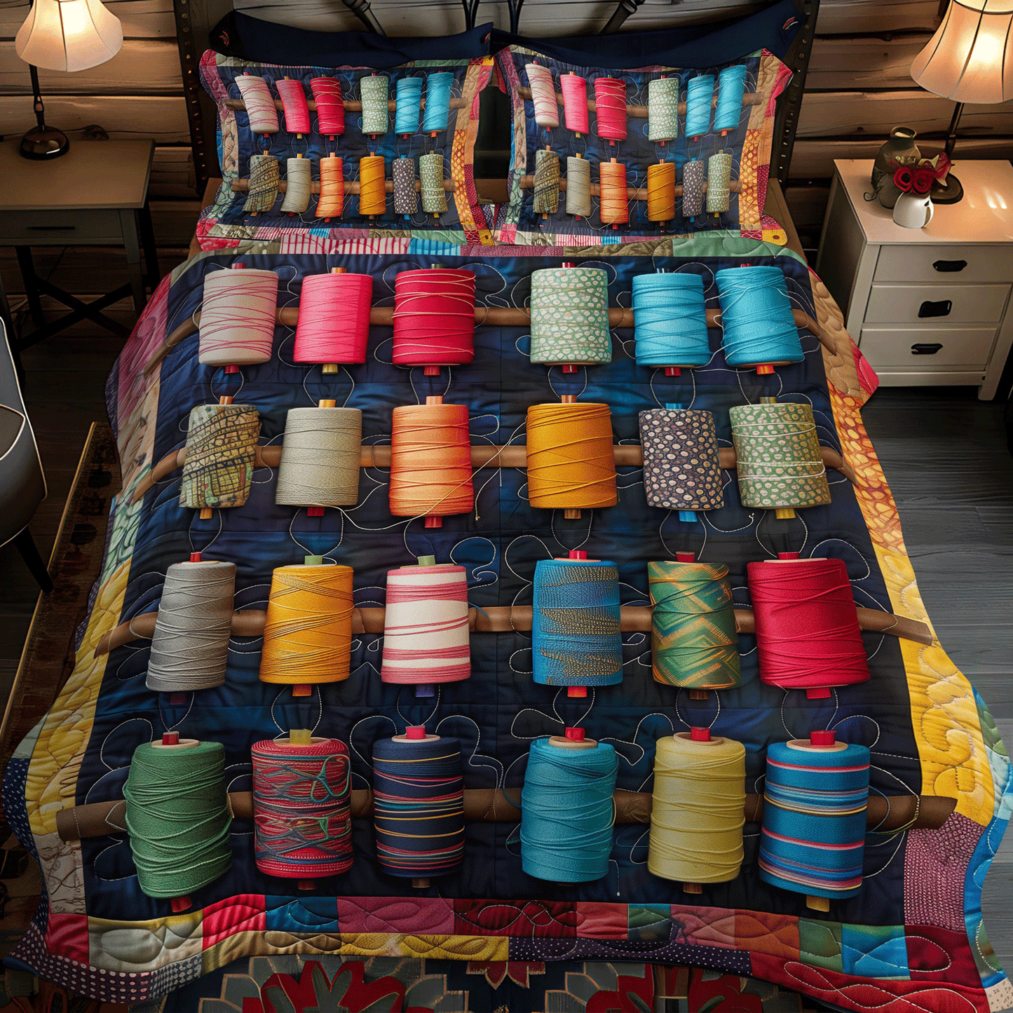 Spools of Color 3-Piece Quilted Bedding Set NCU0TH1303