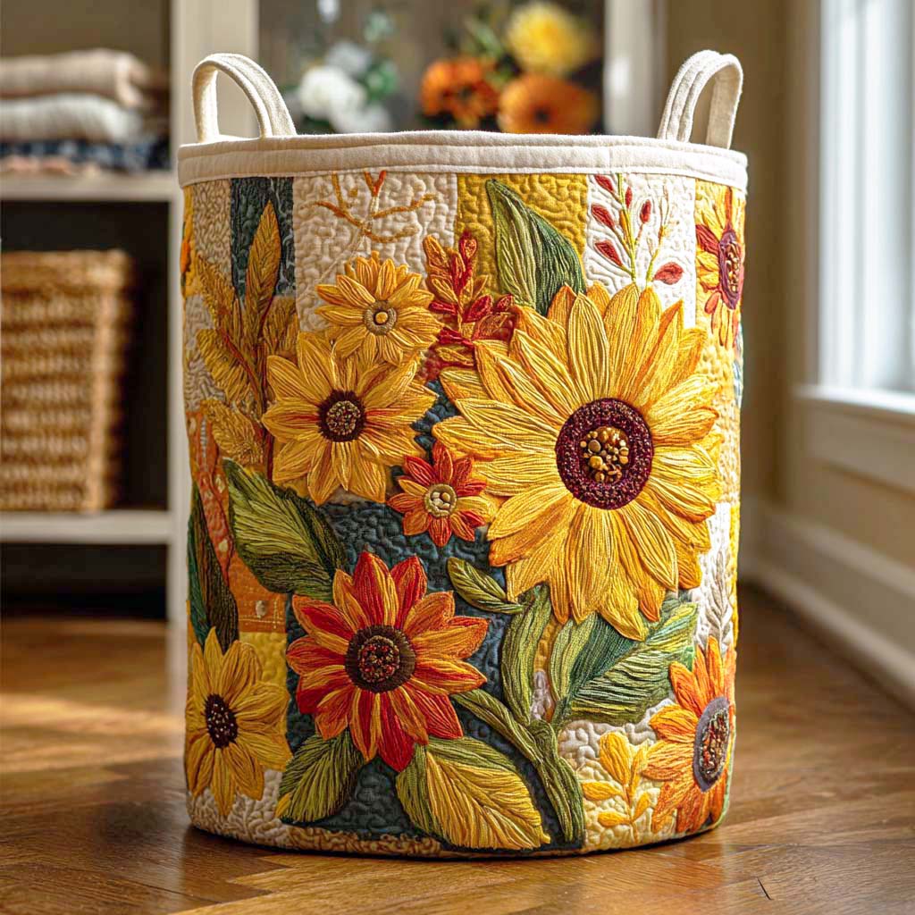 Quilted Laundry Basket Cat Sunflower main image 1