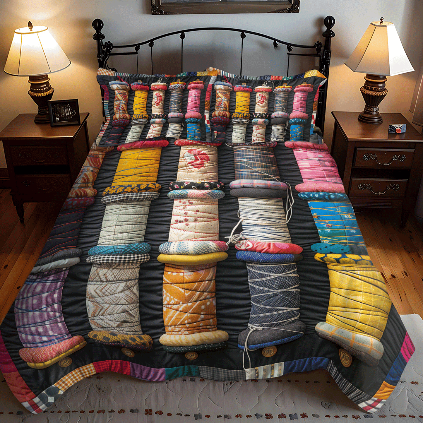Thread Spool Symphony 3-Piece Quilted Bedding Set NCU0TH1295