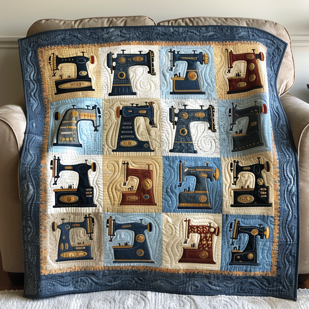 Sewing Machine Pattern Print Blanket