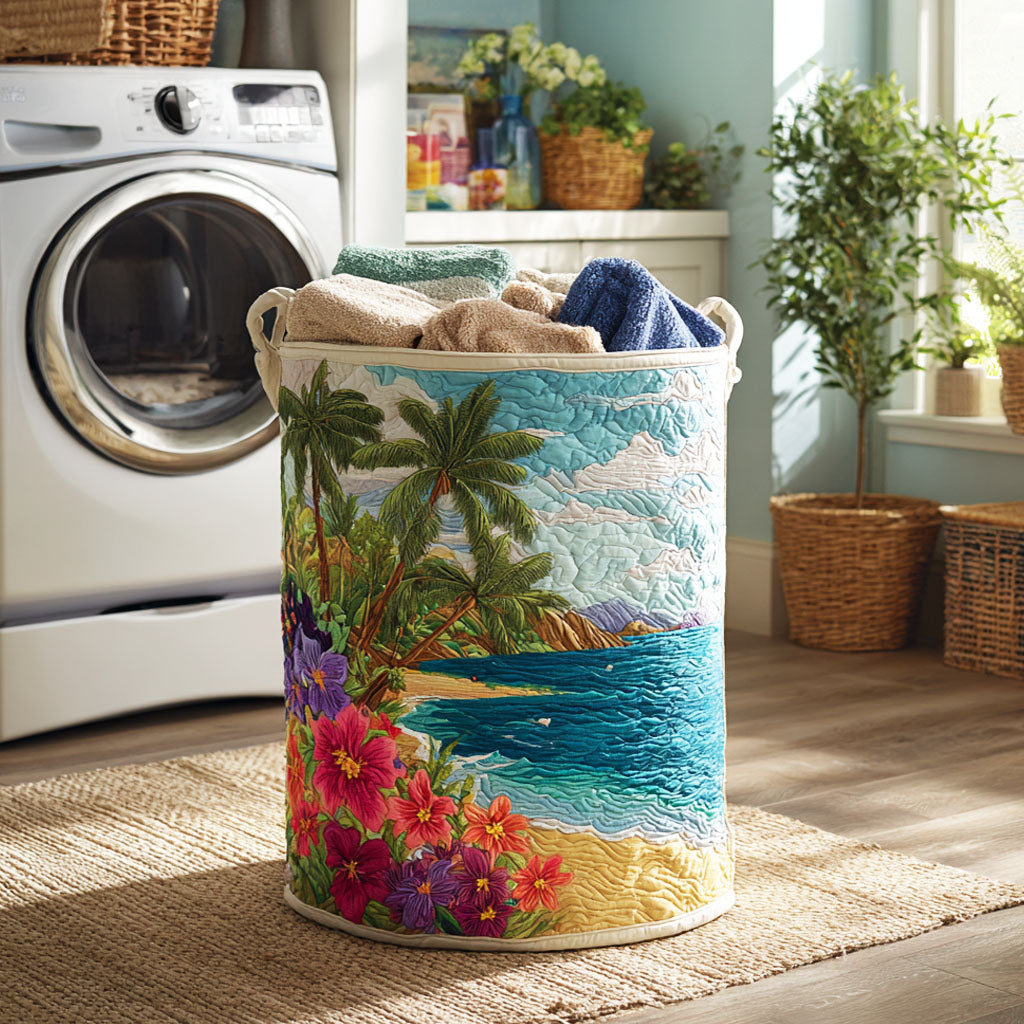 Tropical Plumeria Quilted Laundry Basket main image 0