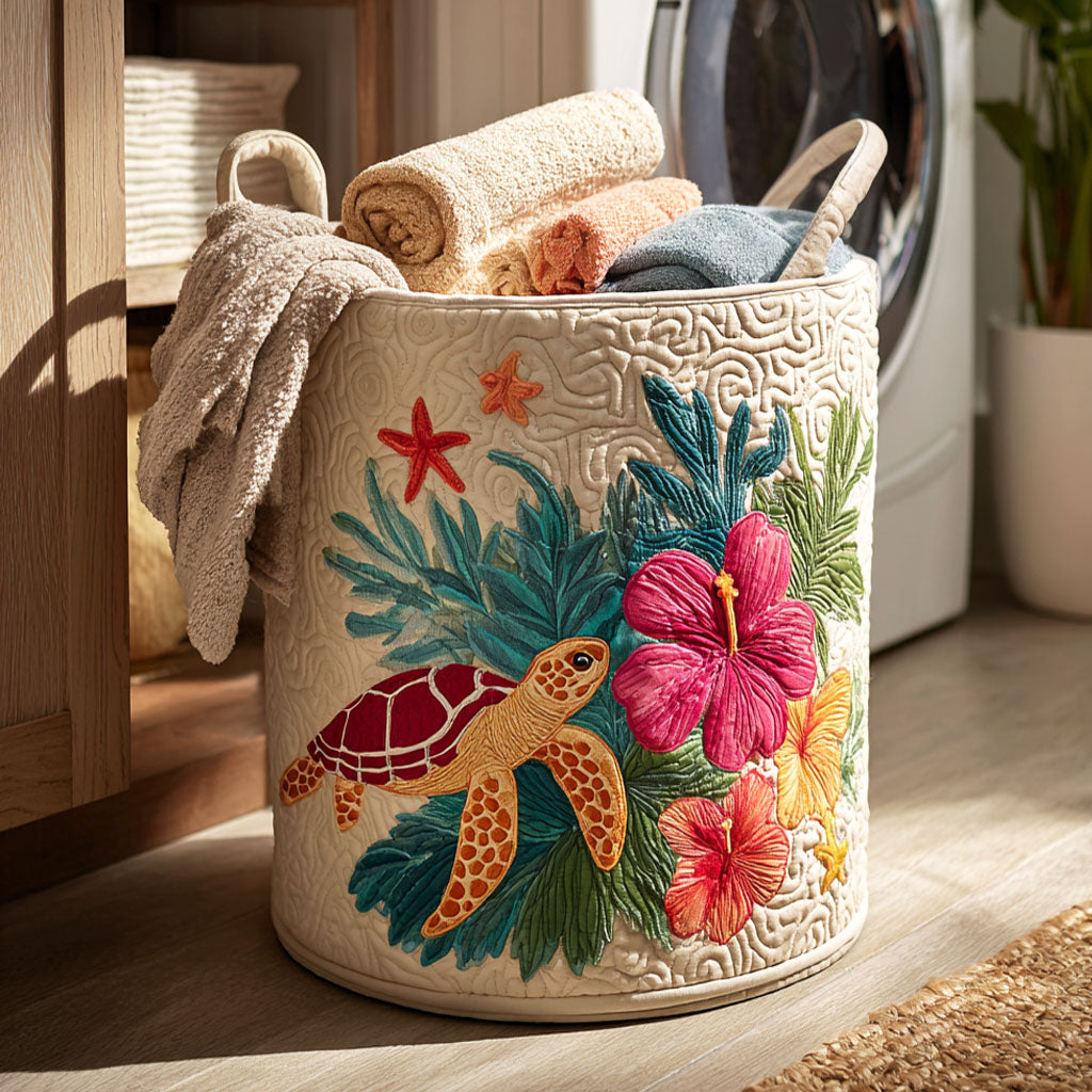 Tropical Plumeria Quilted Laundry Basket main image 1