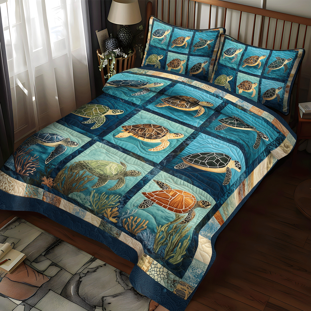 Turtle Tides 3-Piece Quilted Bedding Set NCU0TL1123