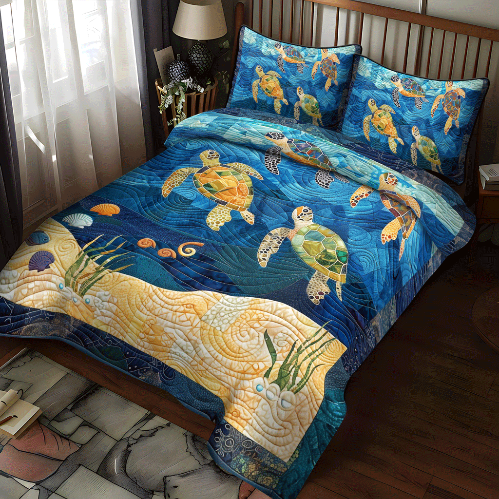 Turtley Mosaic 3-Piece Quilted Bedding Set NCU0TH1351