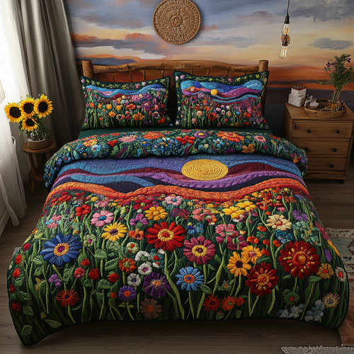 Vibrant Meadows 3-Piece Quilted Bedding Set NCU0PVL119
