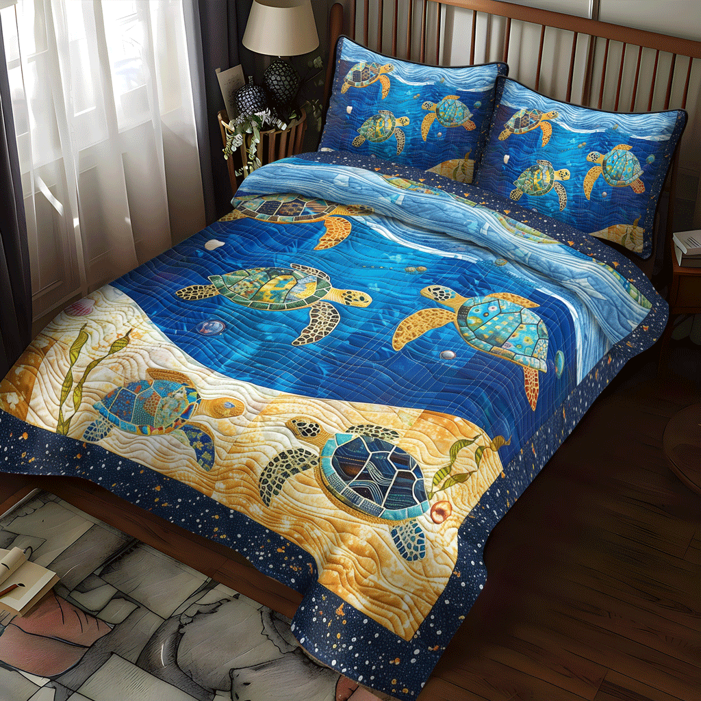 Vibrant Turtle Voyage 3-Piece Quilted Bedding Set NCU0TH1353