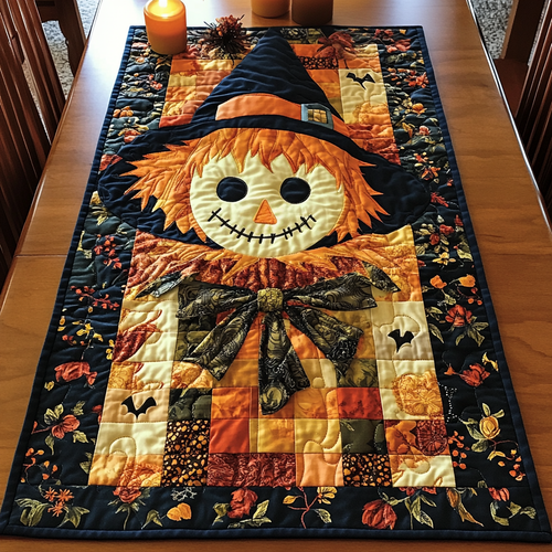 Whimsical Scarecrow Harvest Quilted Table Runner NCU0DV894