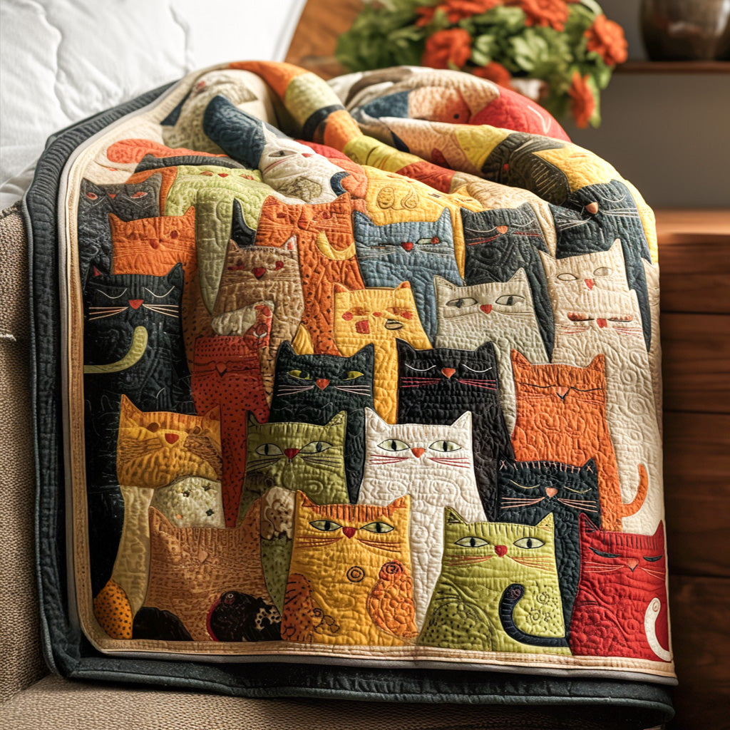 Floral Cat Quilted Blanket NCU0DV657