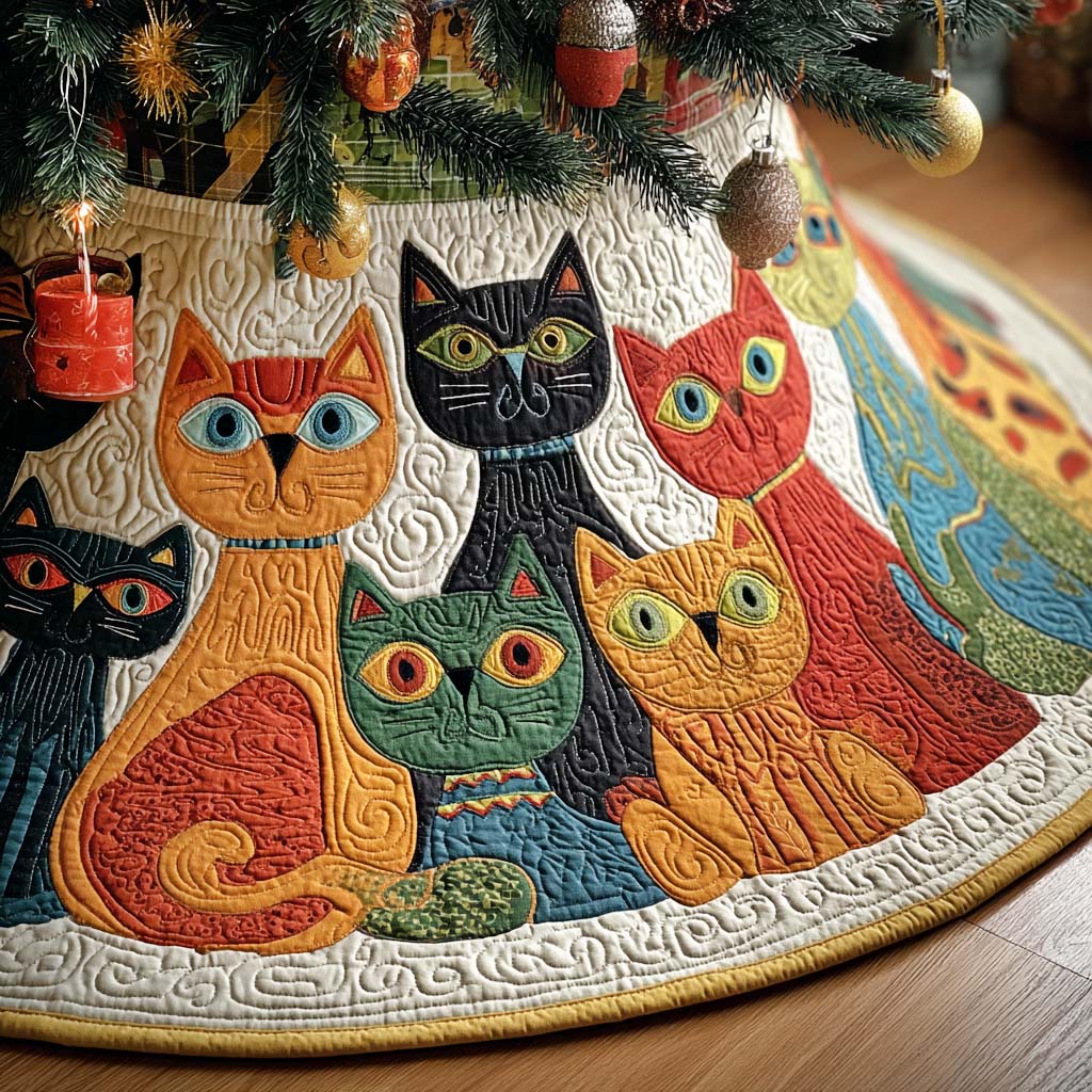 Whisker Wonderland Christmas Quilted Tree Skirt NCU0PTT1476