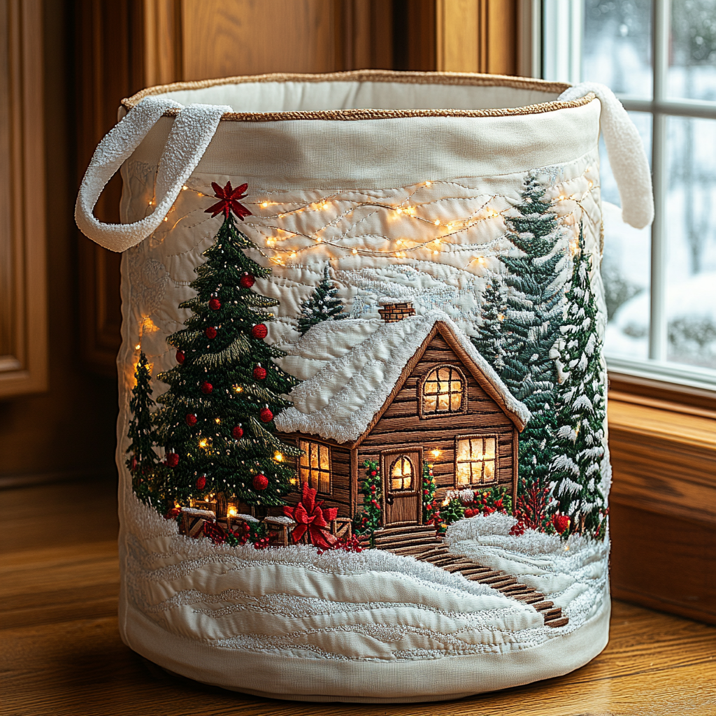 Winter Pines Quilted Laundry Basket NCU0PVL714