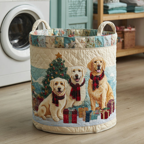 Winter Golden Retriever Quilted Laundry Basket NCU0HNH111