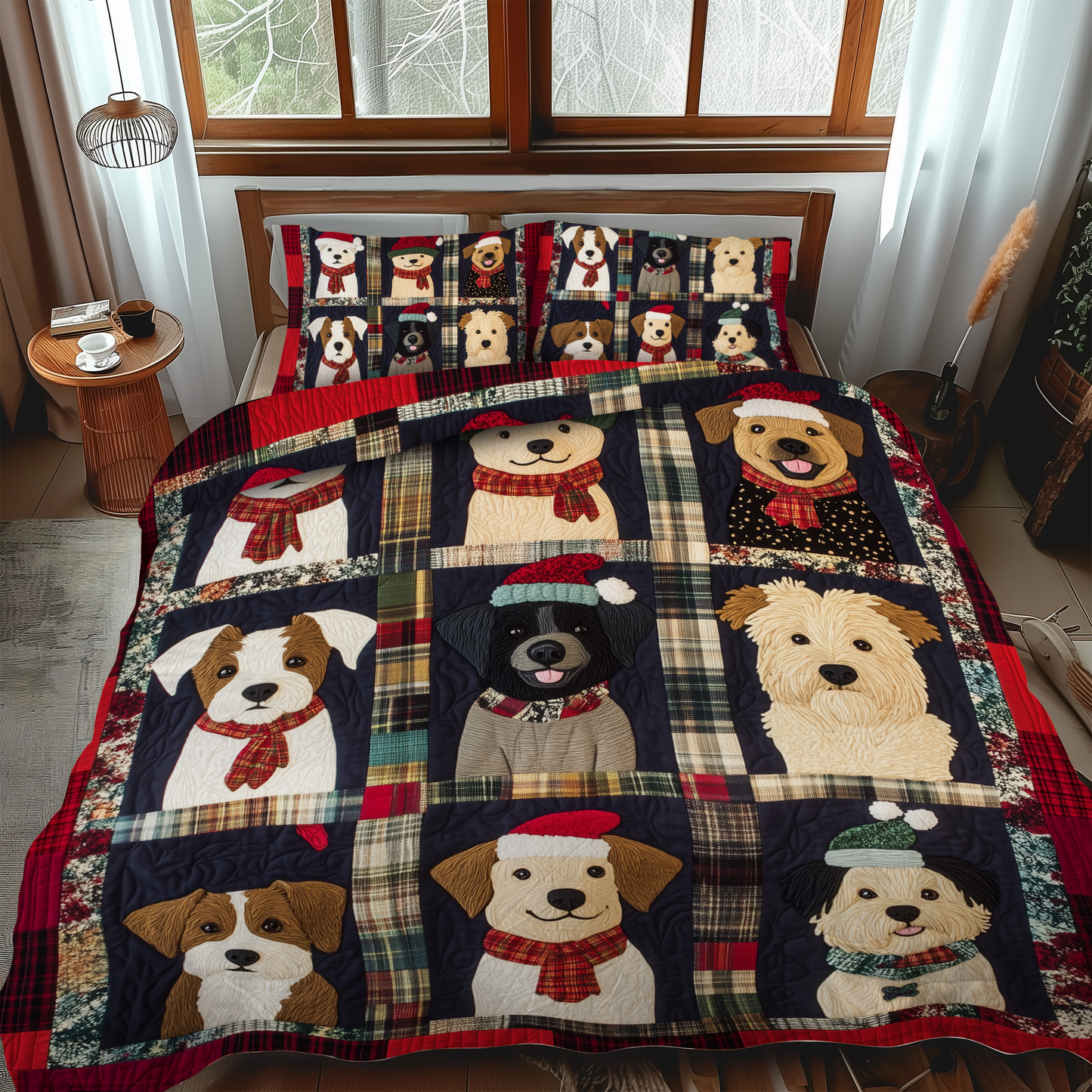 Winter Puppy Wonderland 3-Piece Quilted Bedding Set NCU0VL624