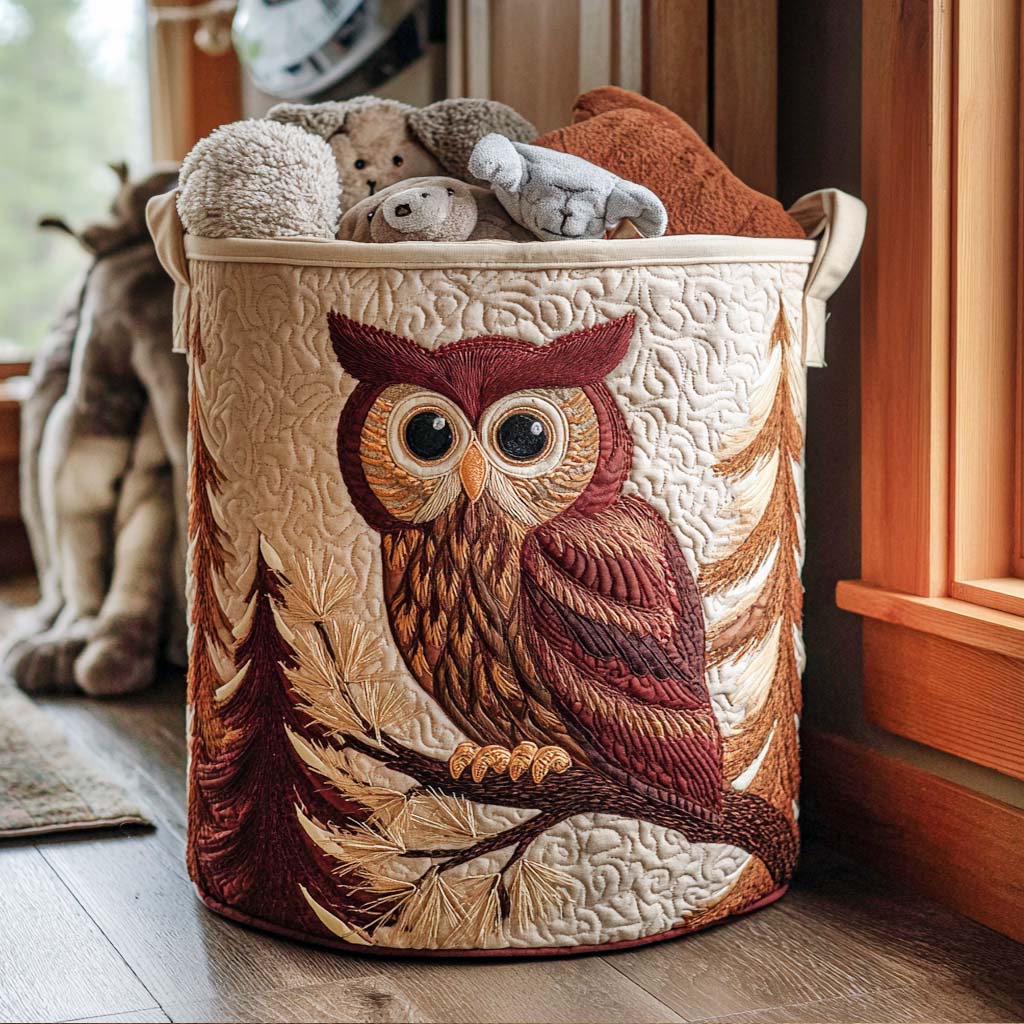 Sunflower Owl Quilted Laundry Basket NCU0NTD368