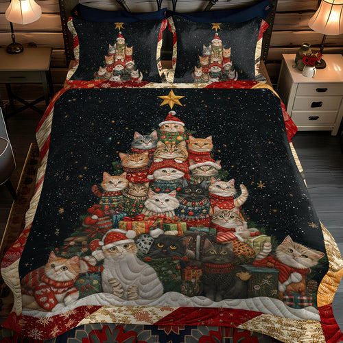 Xmas Cats 3-Piece Quilted Bedding Set NCU0TL1761